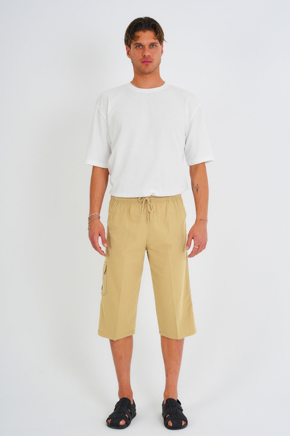 Erkek Kargo Cep %100 Pamuk Keten Görünümlü Kapri