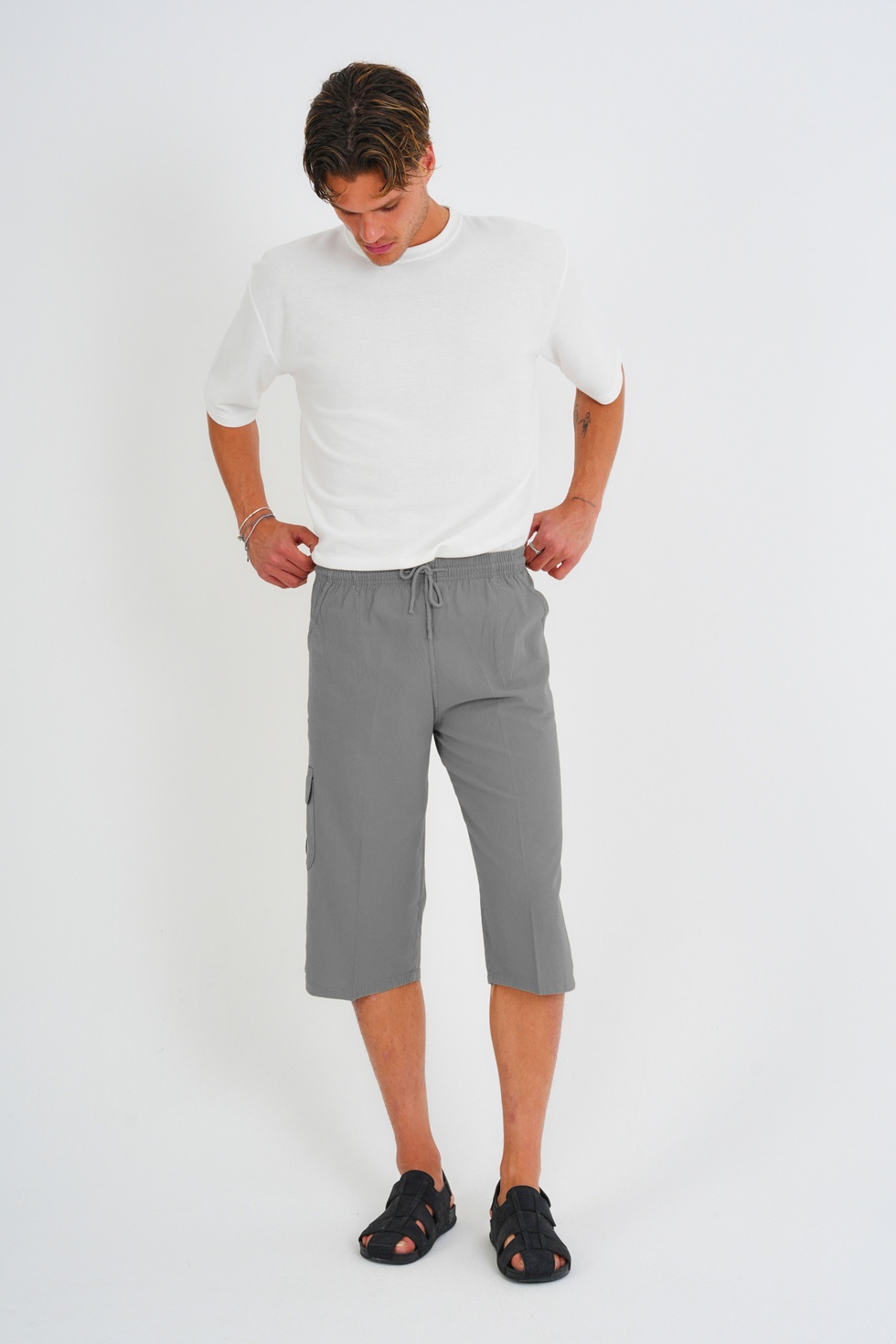 Erkek Kargo Cep %100 Pamuk Keten Görünümlü Kapri