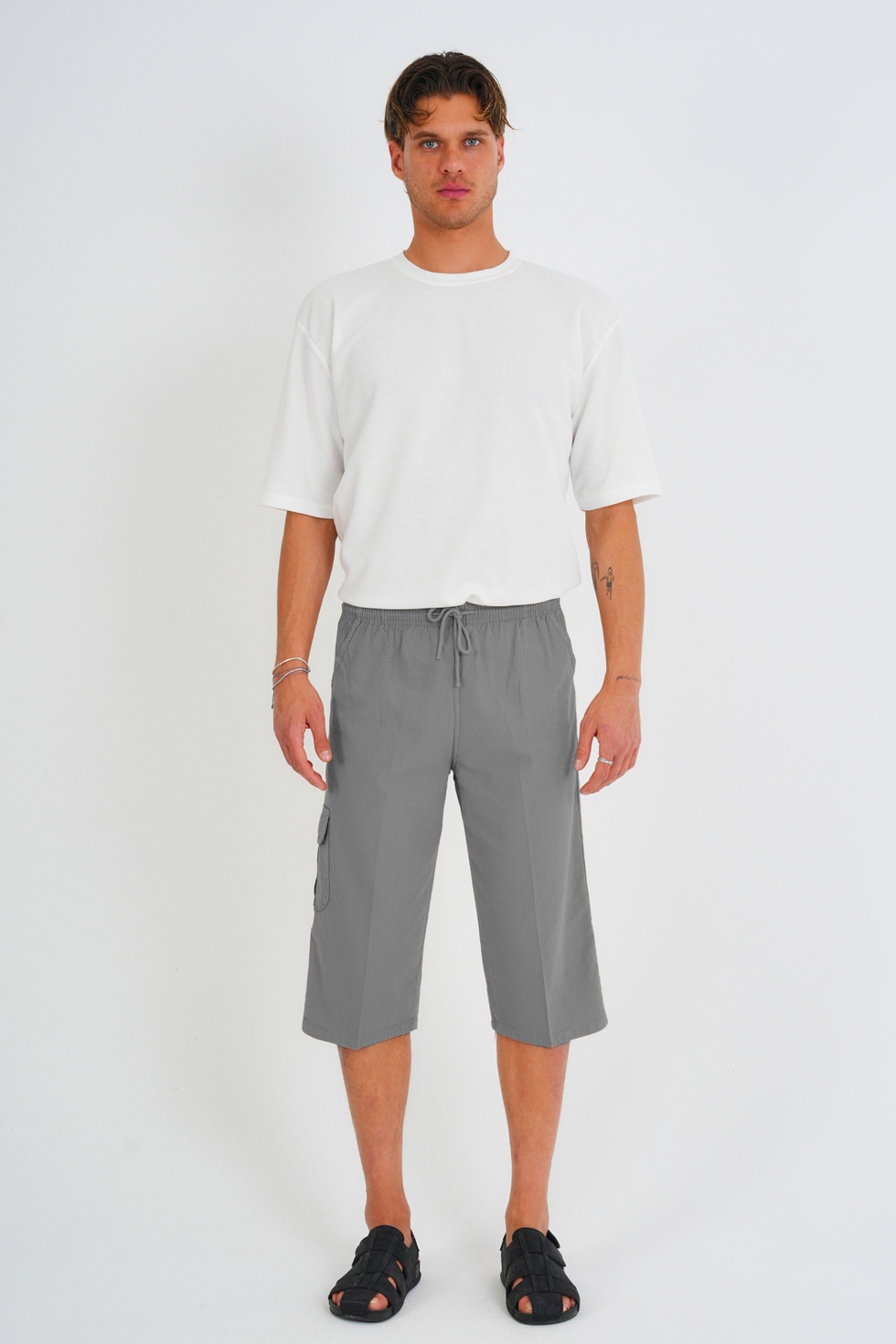 Erkek Kargo Cep %100 Pamuk Keten Görünümlü Kapri