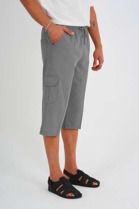Koyu Gri Erkek Kargo Cep %100 Pamuk Keten Görünümlü Kapri E207