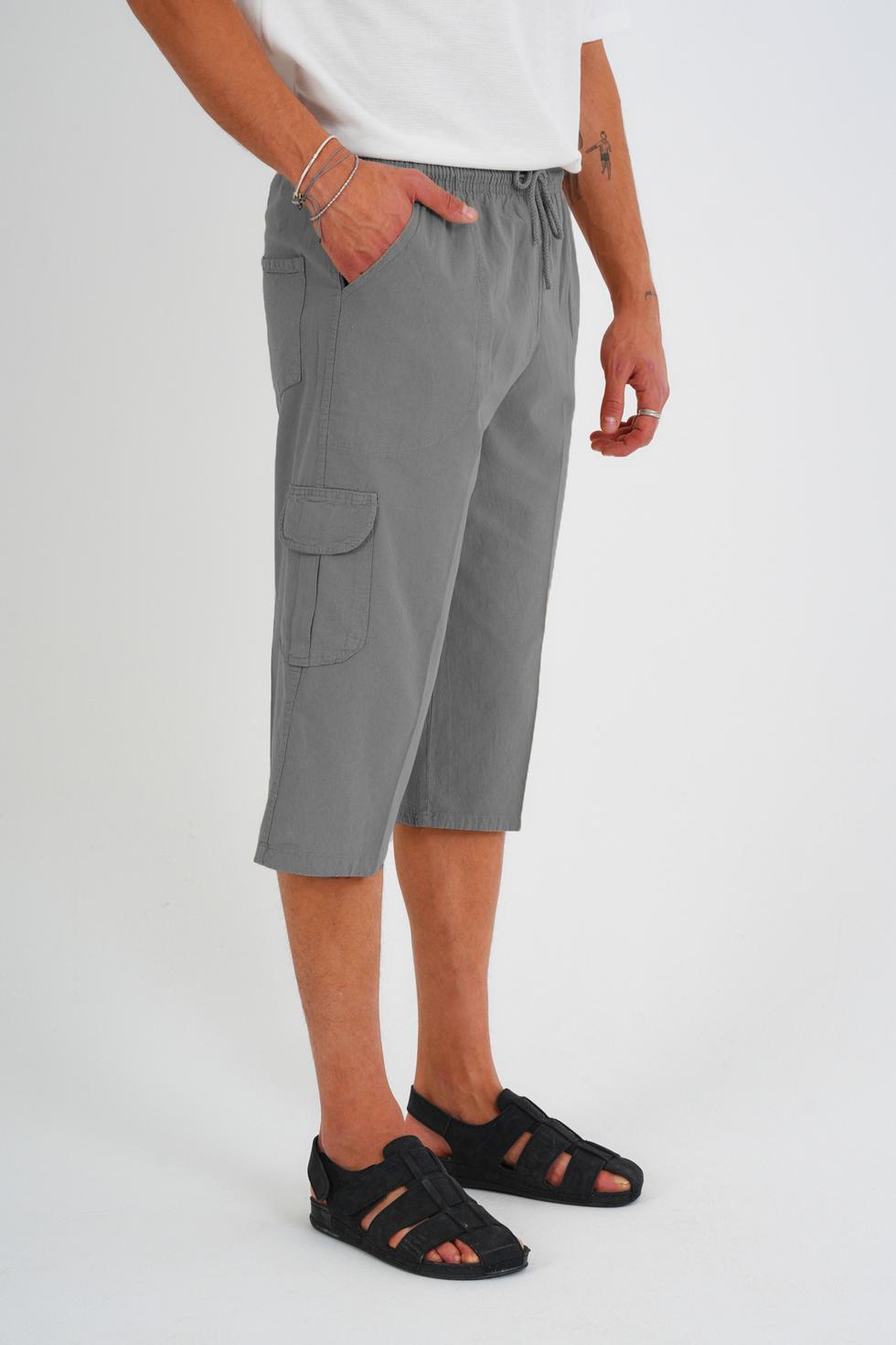 Erkek Kargo Cep %100 Pamuk Keten Görünümlü Kapri