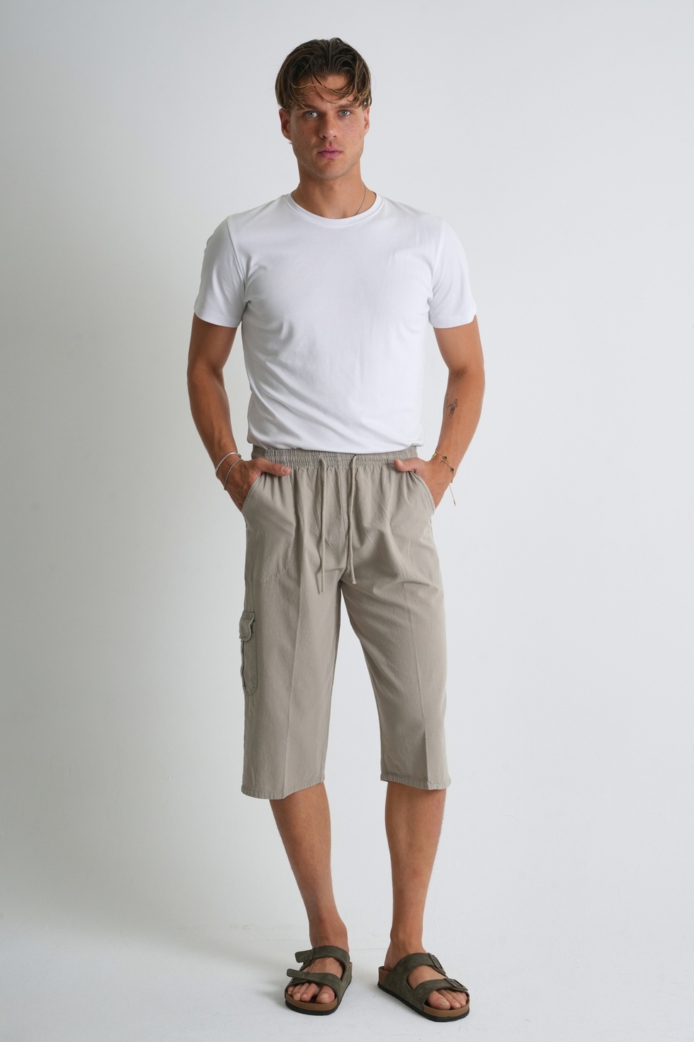 Erkek Kargo Cep %100 Pamuk Keten Görünümlü Kapri