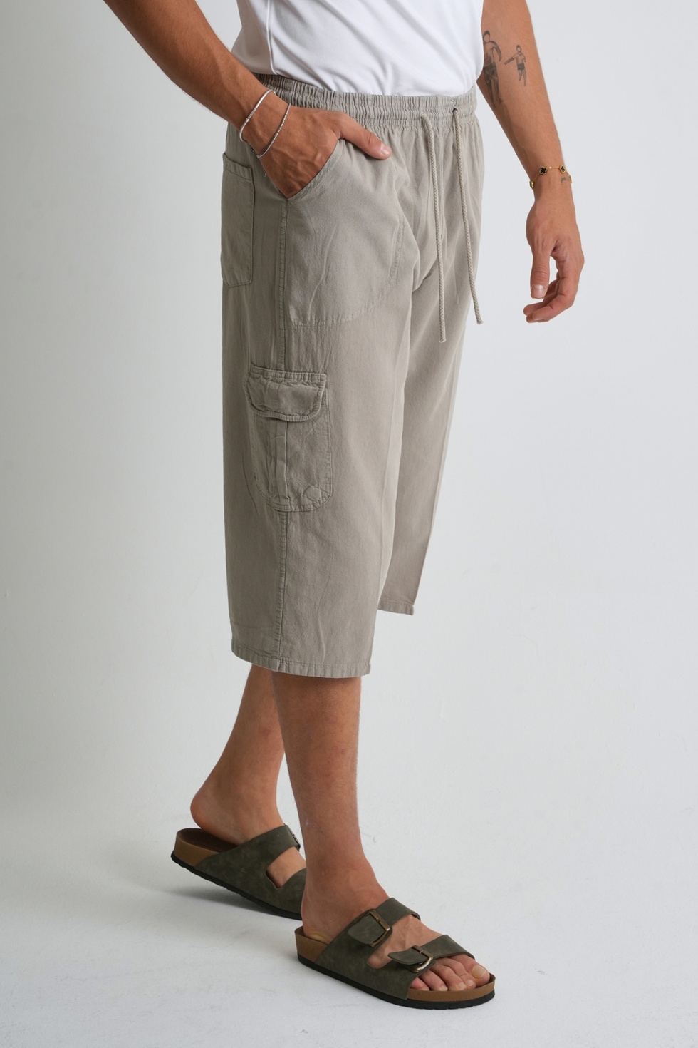 Erkek Kargo Cep %100 Pamuk Keten Görünümlü Kapri