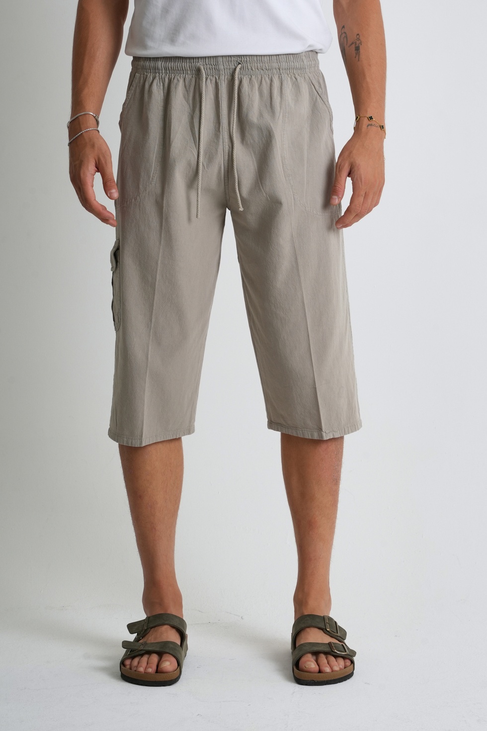 Erkek Kargo Cep %100 Pamuk Keten Görünümlü Kapri