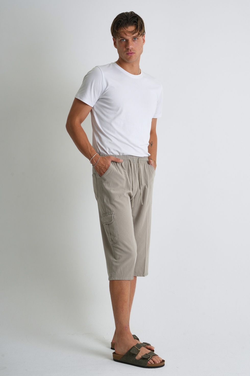 Erkek Kargo Cep %100 Pamuk Keten Görünümlü Kapri
