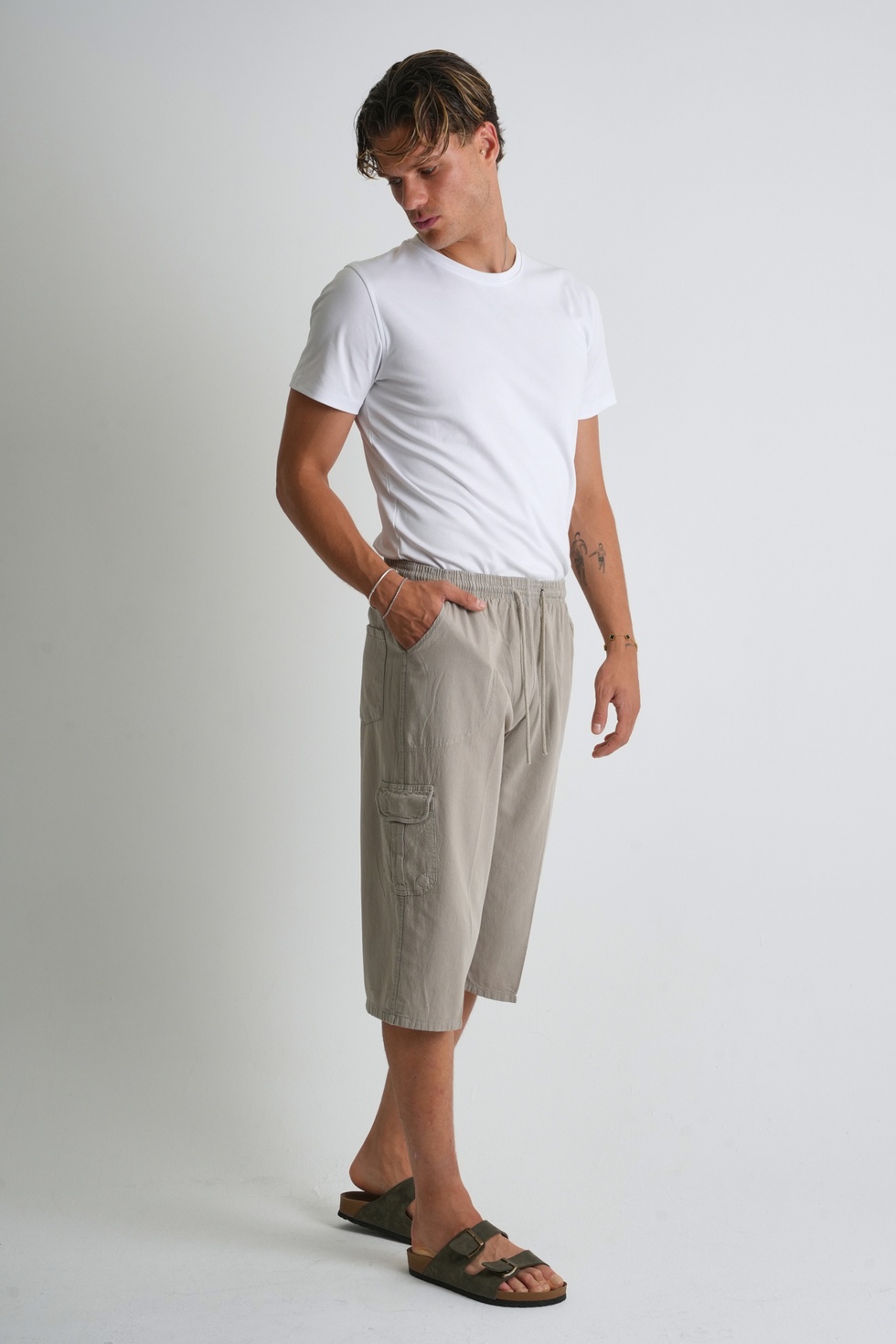 Erkek Kargo Cep %100 Pamuk Keten Görünümlü Kapri