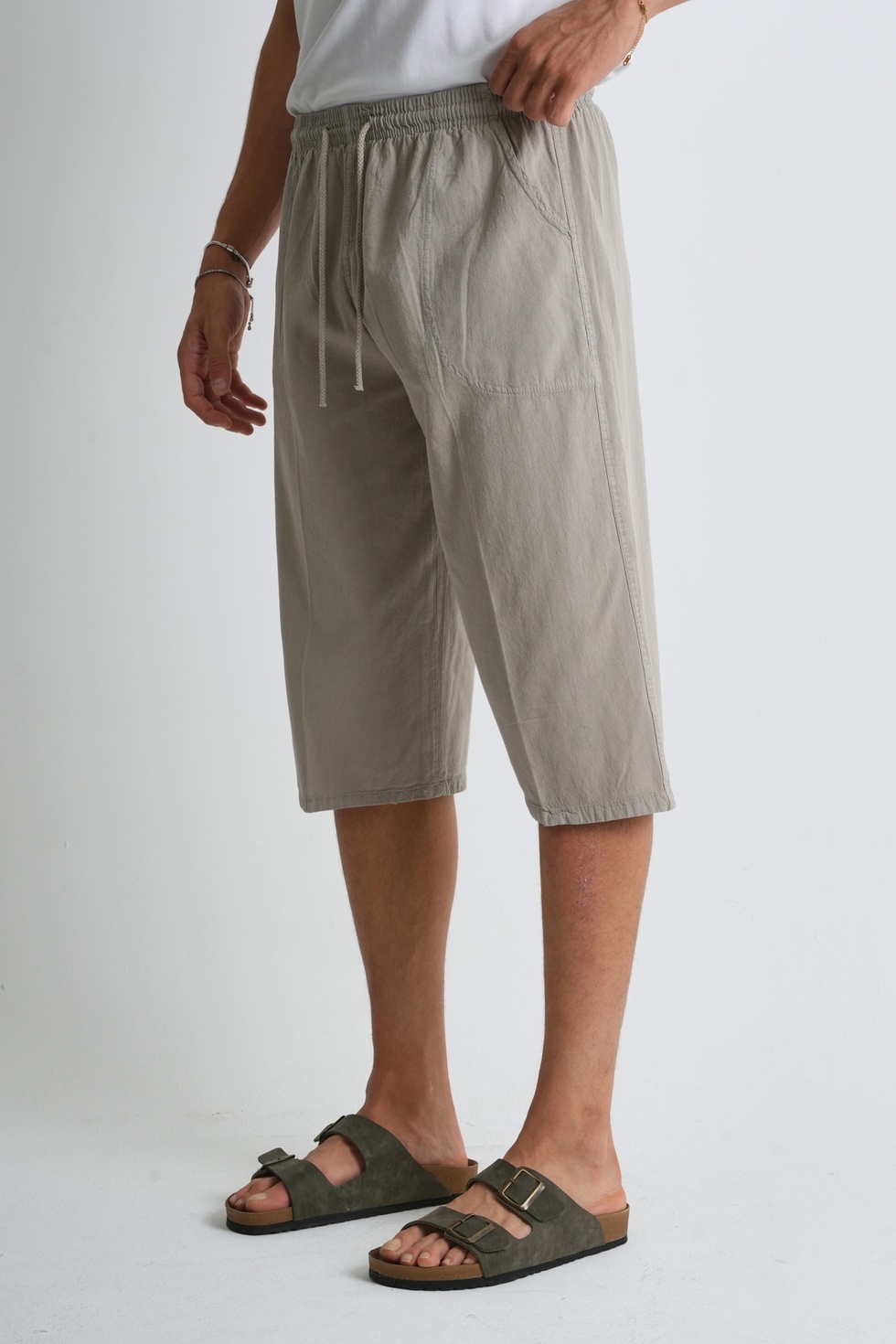 Erkek Kargo Cep %100 Pamuk Keten Görünümlü Kapri