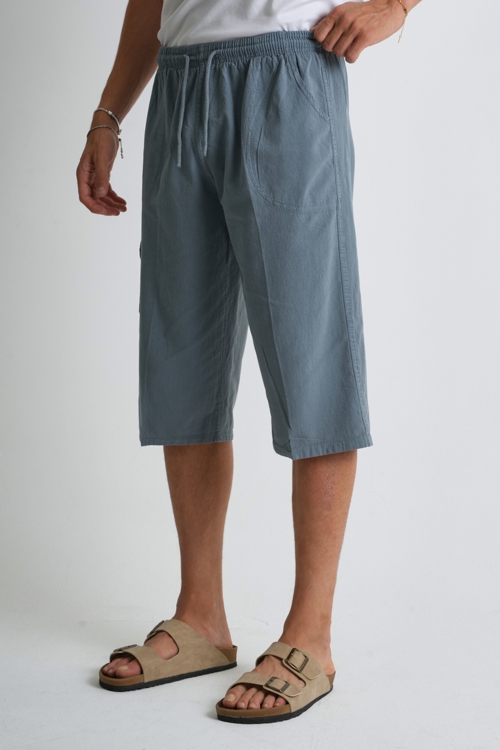 Erkek Kargo Cep %100 Pamuk Keten Görünümlü Kapri