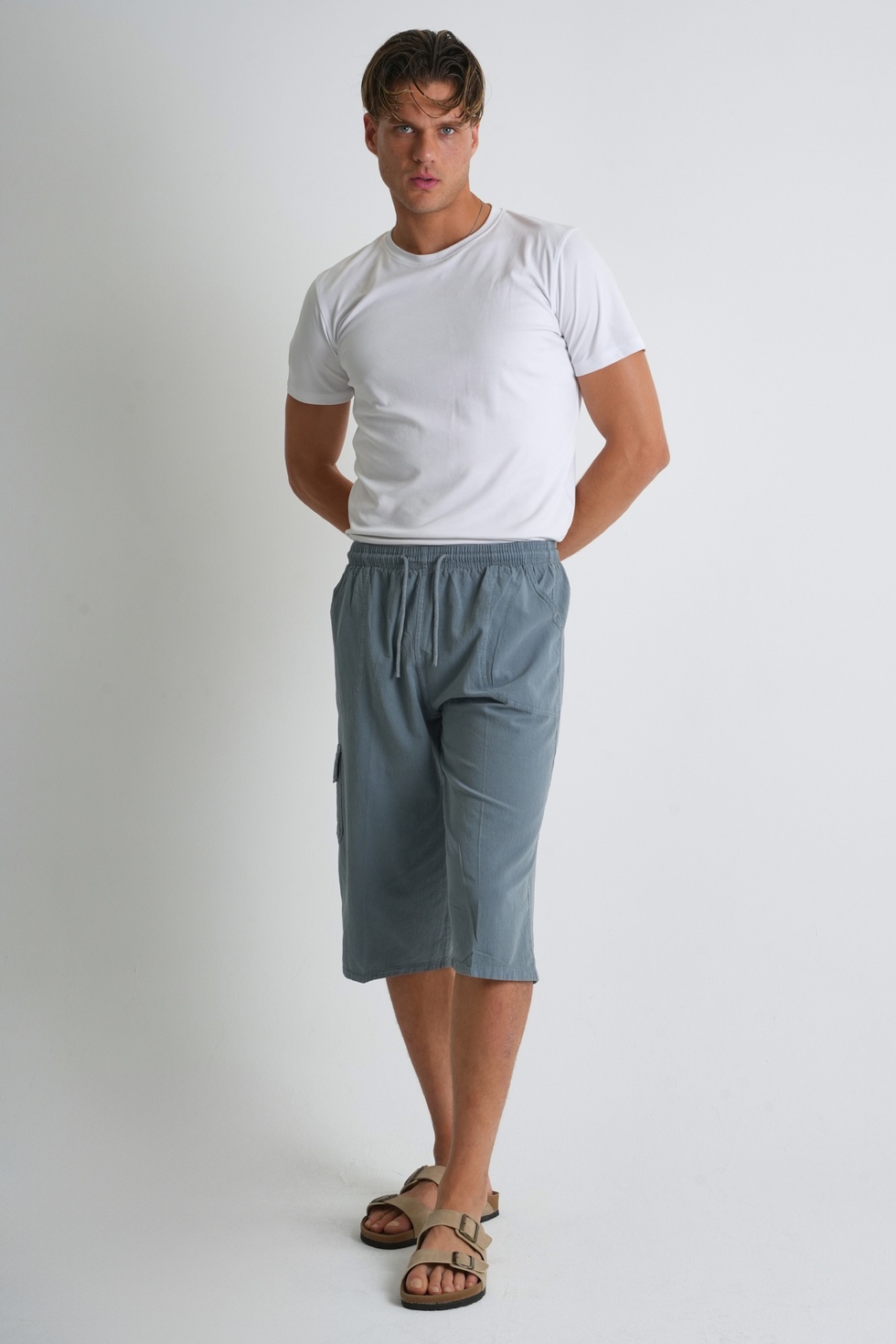 Erkek Kargo Cep %100 Pamuk Keten Görünümlü Kapri