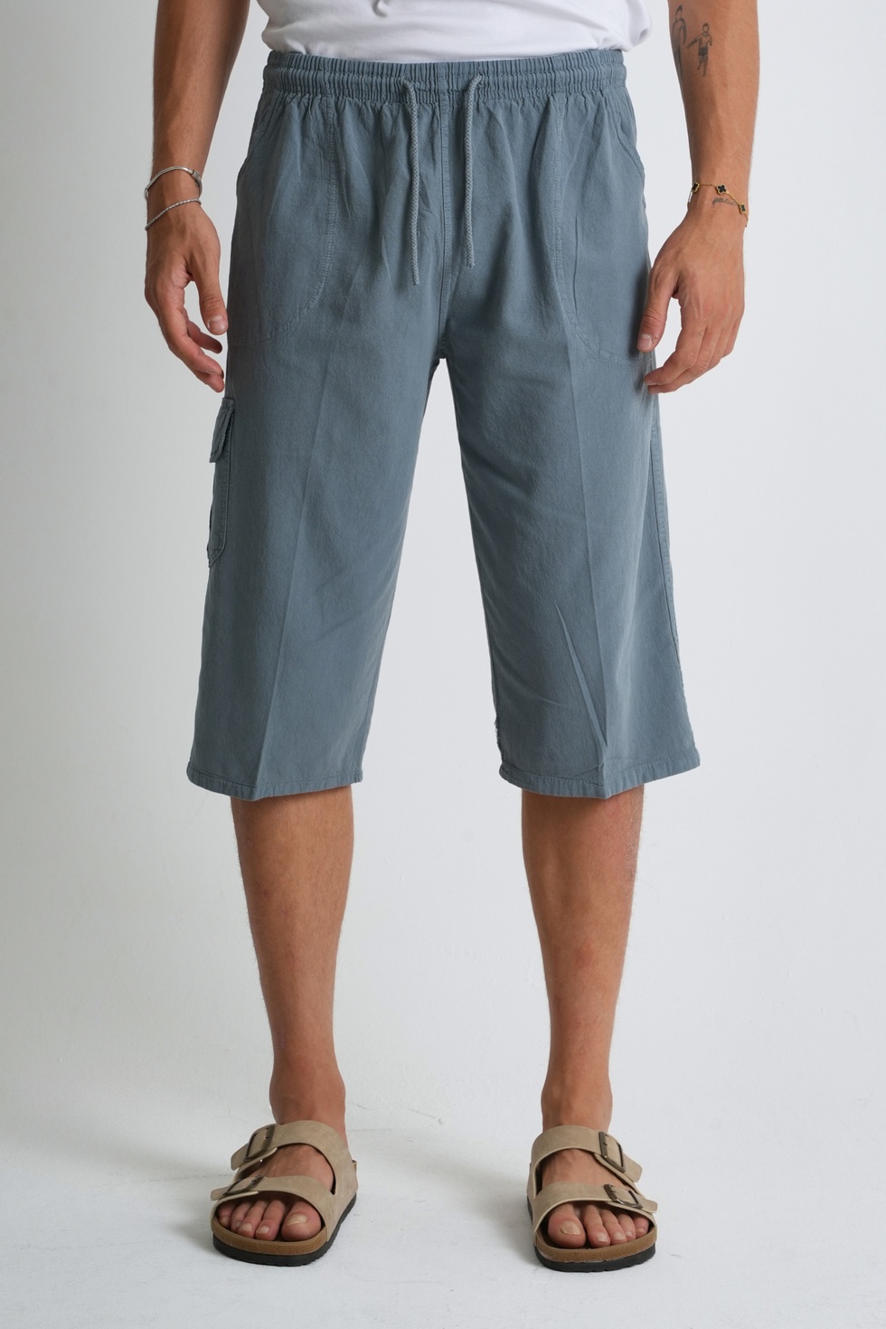 Erkek Kargo Cep %100 Pamuk Keten Görünümlü Kapri