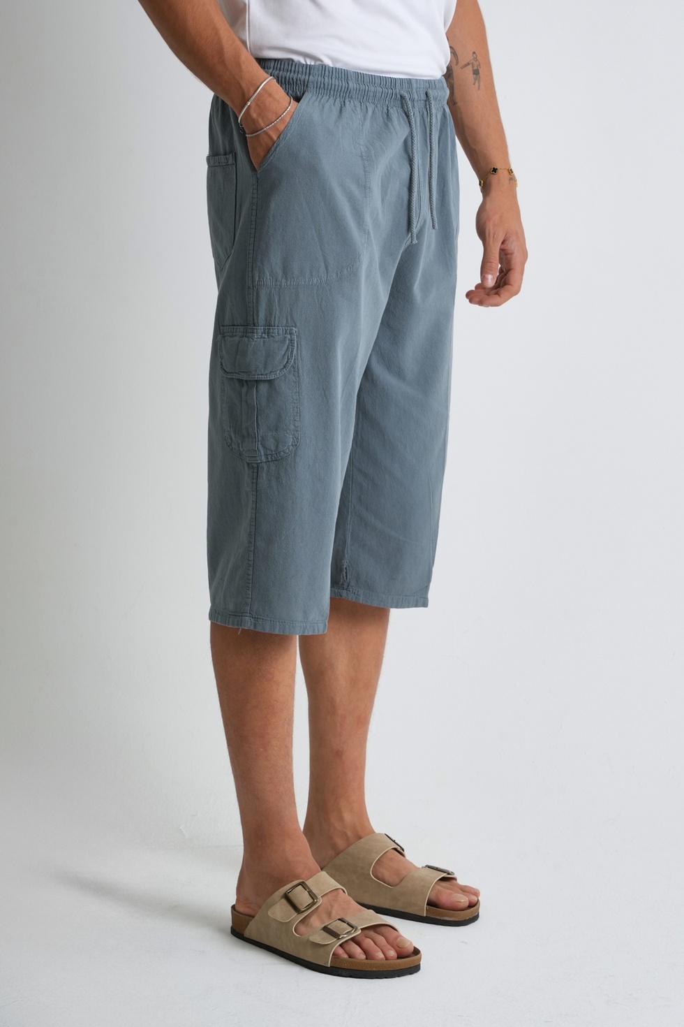 Erkek Kargo Cep %100 Pamuk Keten Görünümlü Kapri