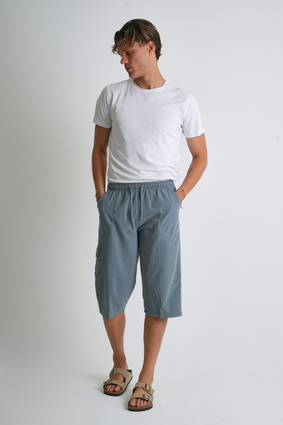 Erkek Kargo Cep %100 Pamuk Keten Görünümlü Kapri