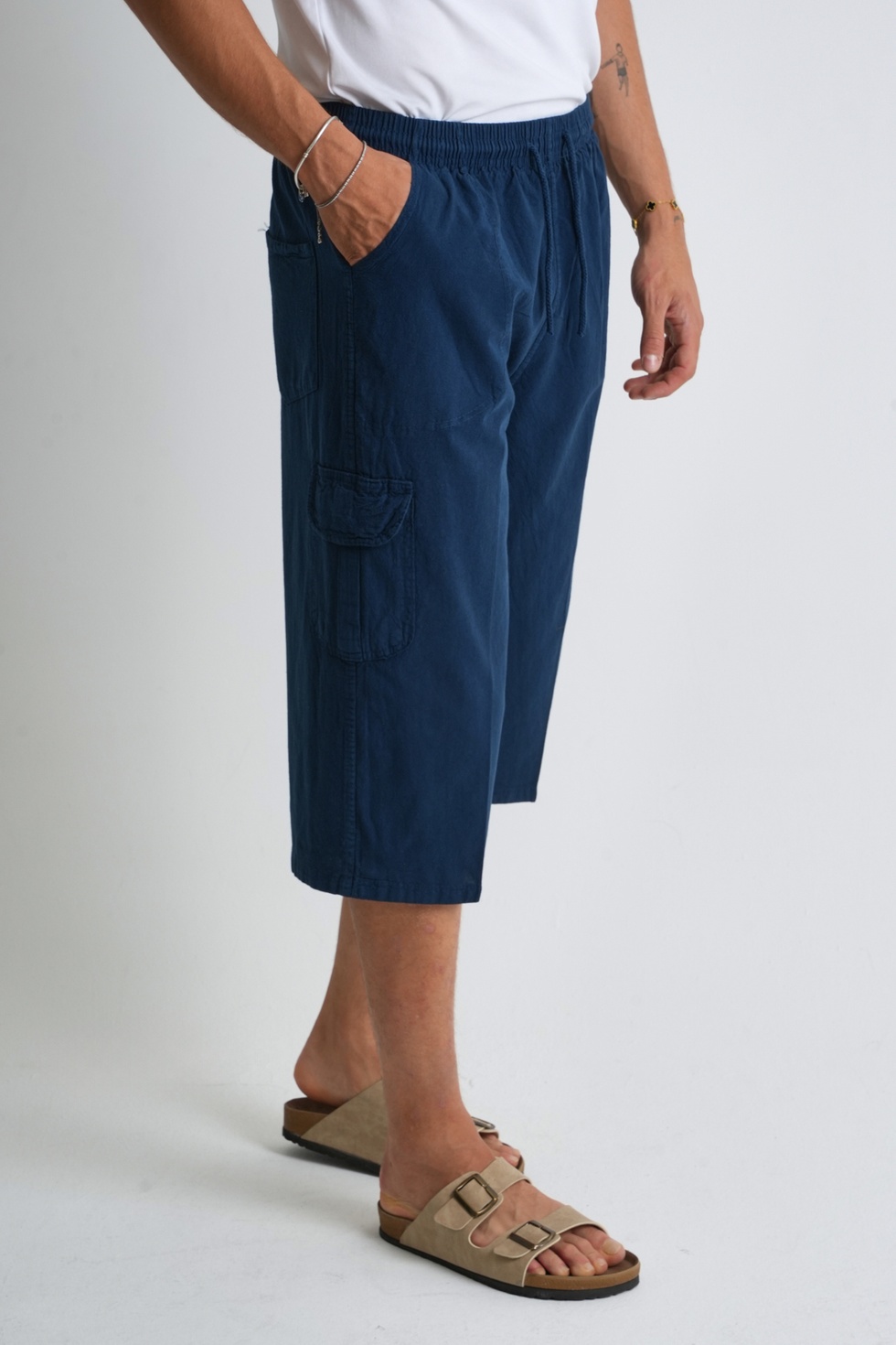 Erkek Kargo Cep %100 Pamuk Keten Görünümlü Kapri