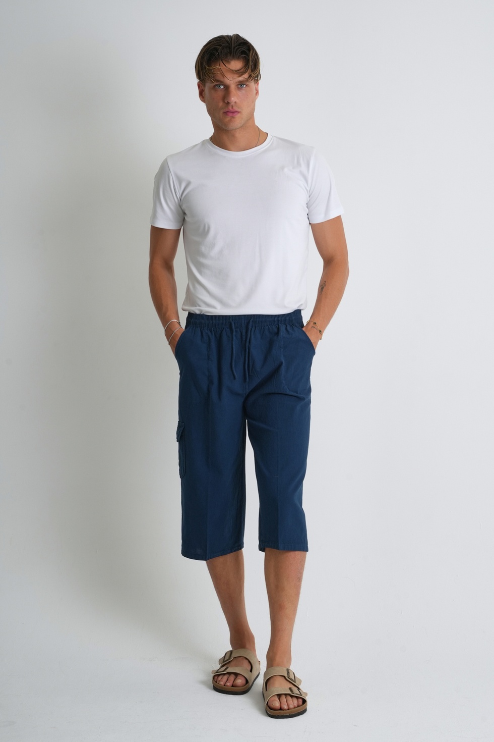 Erkek Kargo Cep %100 Pamuk Keten Görünümlü Kapri