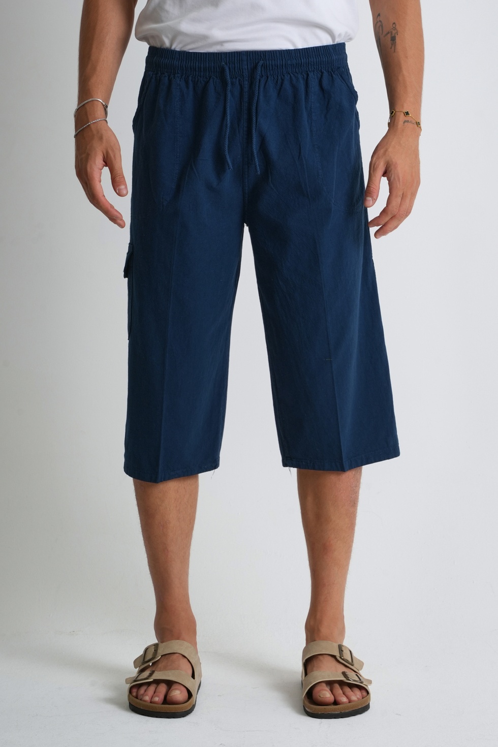 Erkek Kargo Cep %100 Pamuk Keten Görünümlü Kapri