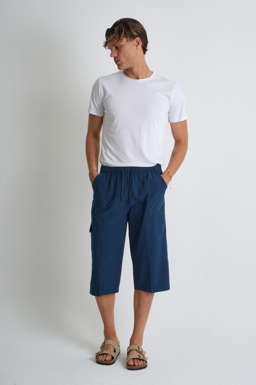 Erkek Kargo Cep %100 Pamuk Keten Görünümlü Kapri