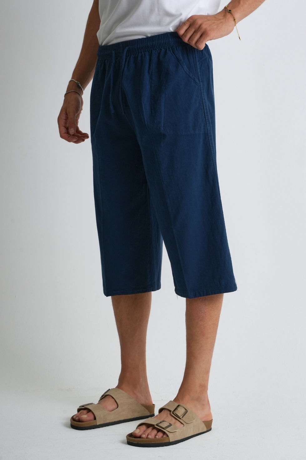 Erkek Kargo Cep %100 Pamuk Keten Görünümlü Kapri