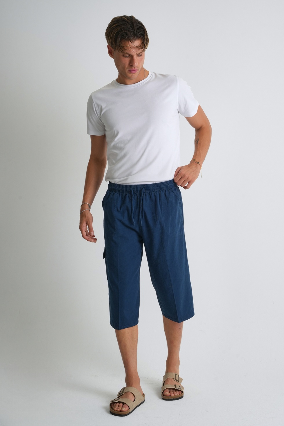 Erkek Kargo Cep %100 Pamuk Keten Görünümlü Kapri