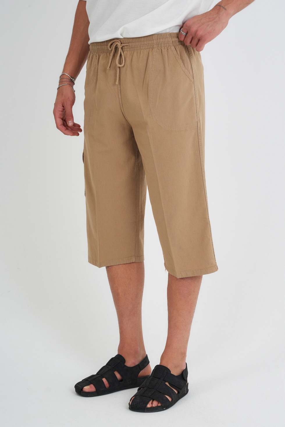 Erkek Kargo Cep %100 Pamuk Keten Görünümlü Kapri