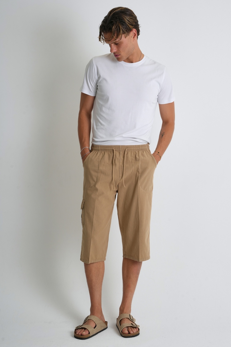 Erkek Kargo Cep %100 Pamuk Keten Görünümlü Kapri