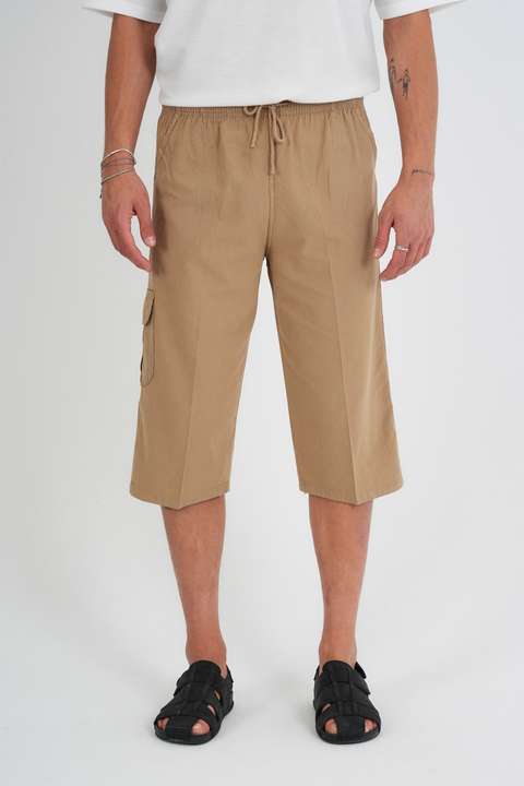 Toprak Erkek Kargo Cep %100 Pamuk Keten Görünümlü Kapri E207