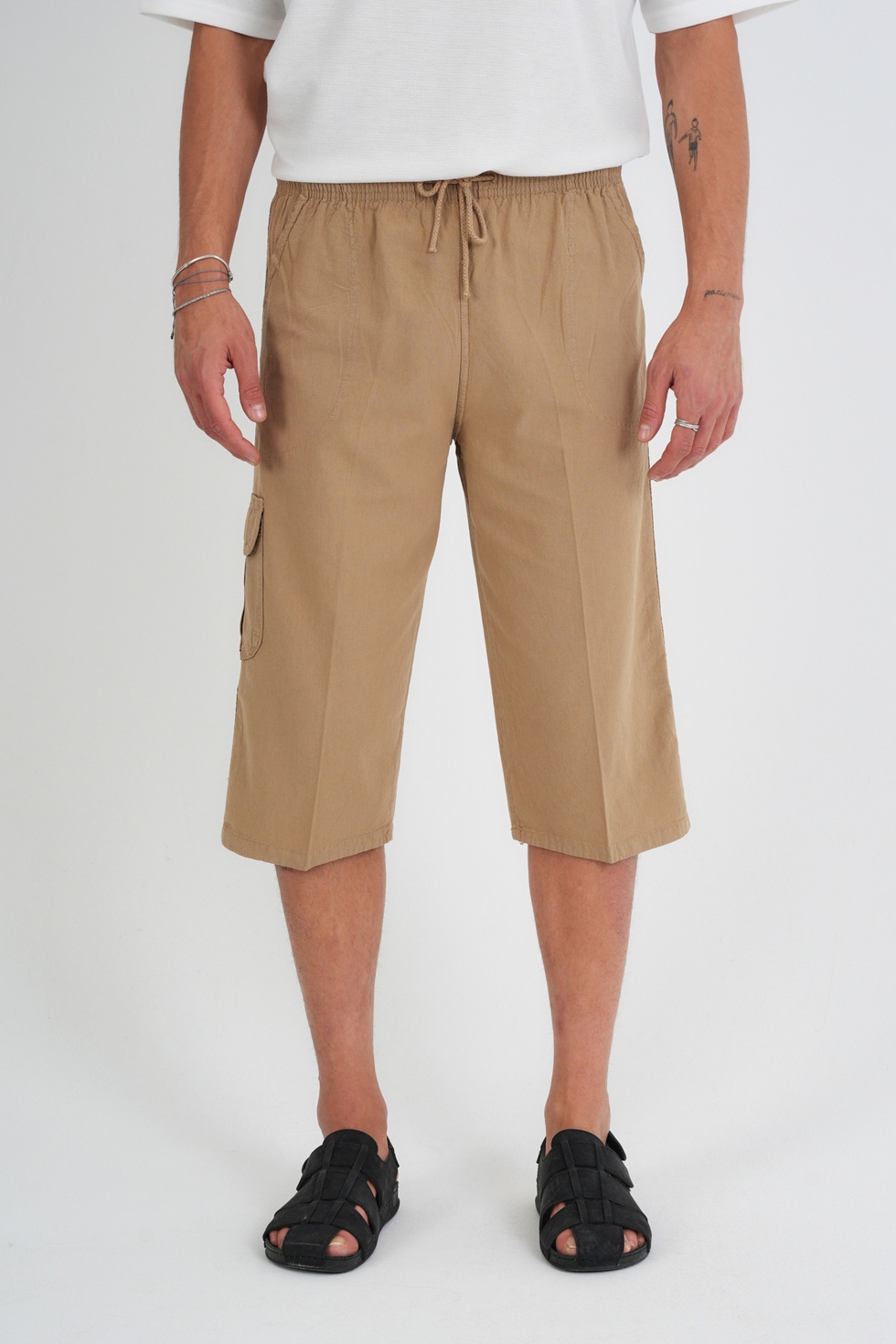 Erkek Kargo Cep %100 Pamuk Keten Görünümlü Kapri