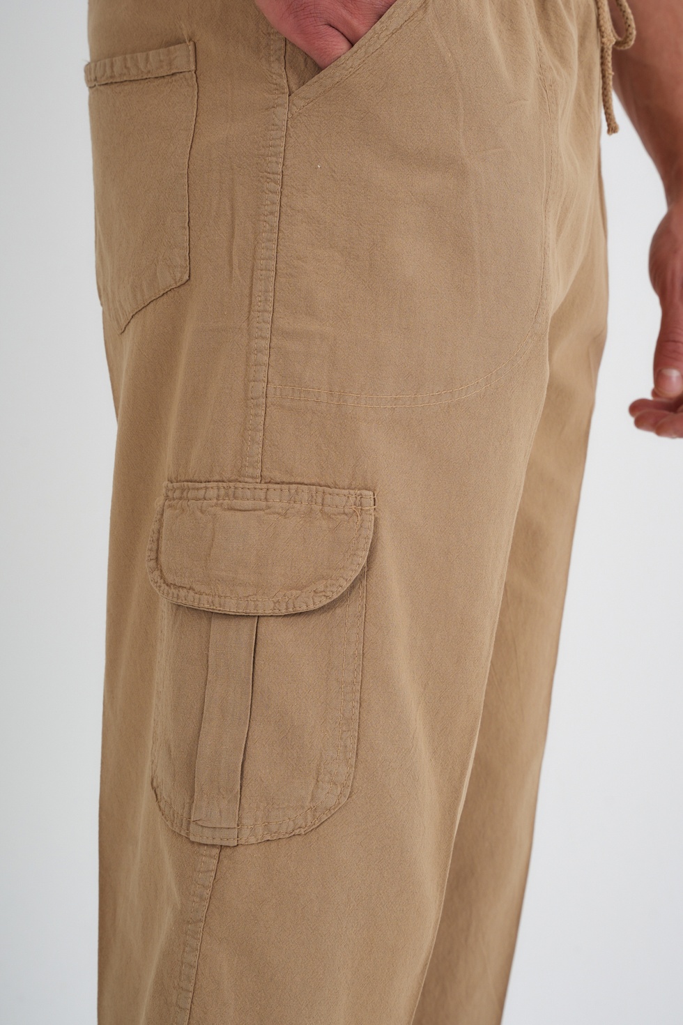 Erkek Kargo Cep %100 Pamuk Keten Görünümlü Kapri