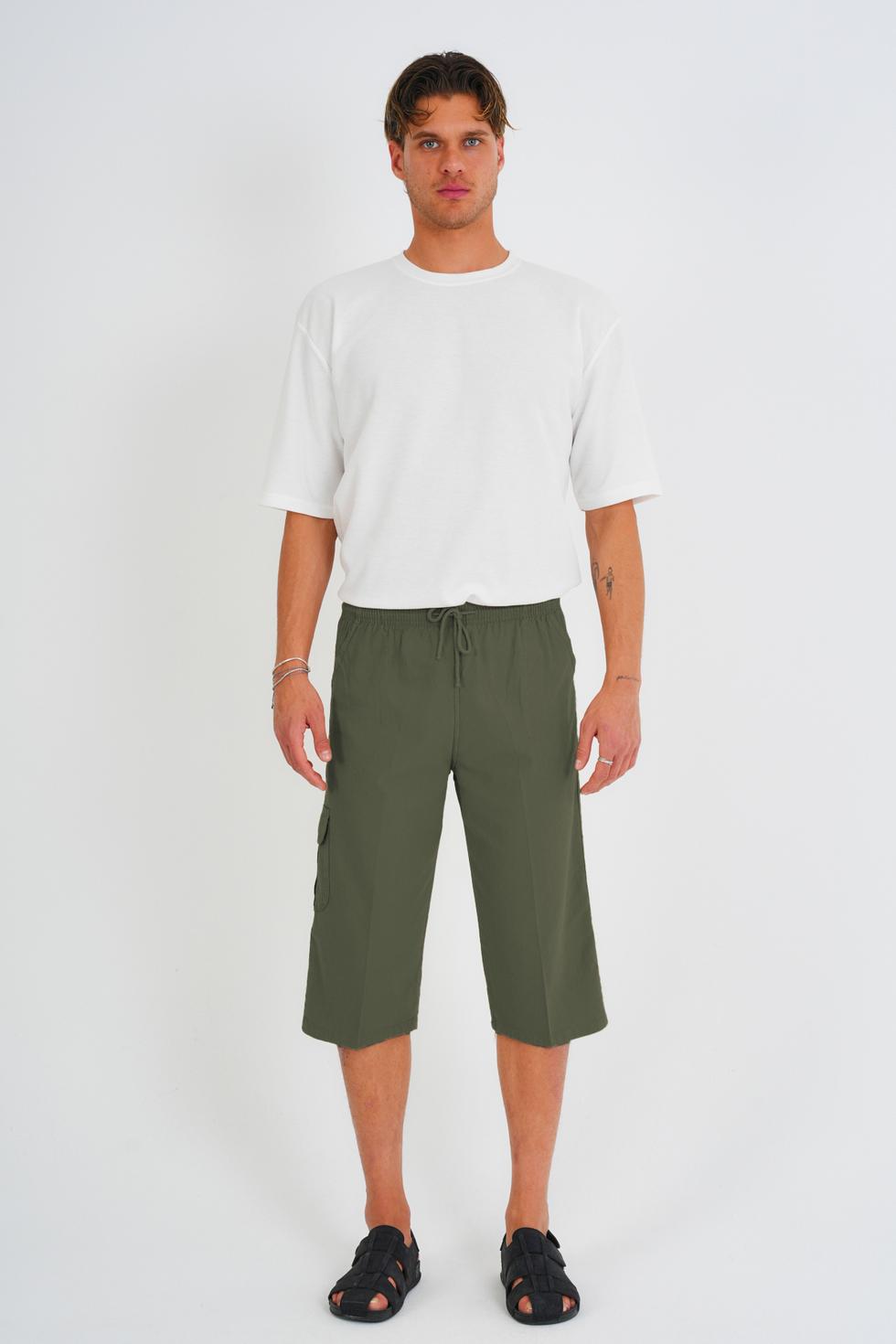 Erkek Kargo Cep %100 Pamuk Keten Görünümlü Kapri