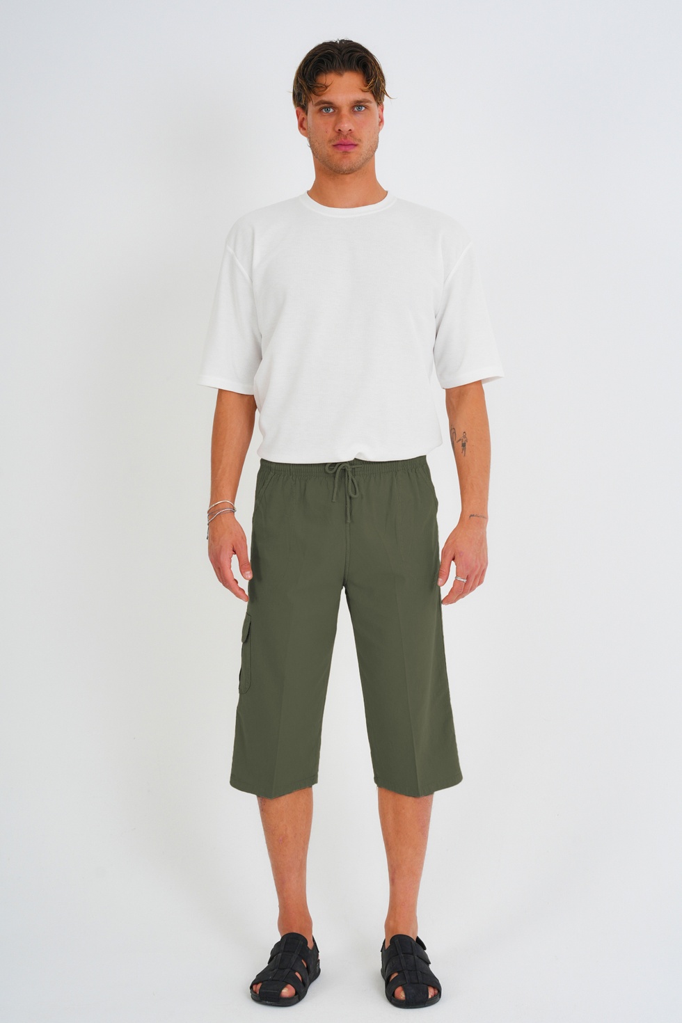 Erkek Kargo Cep %100 Pamuk Keten Görünümlü Kapri