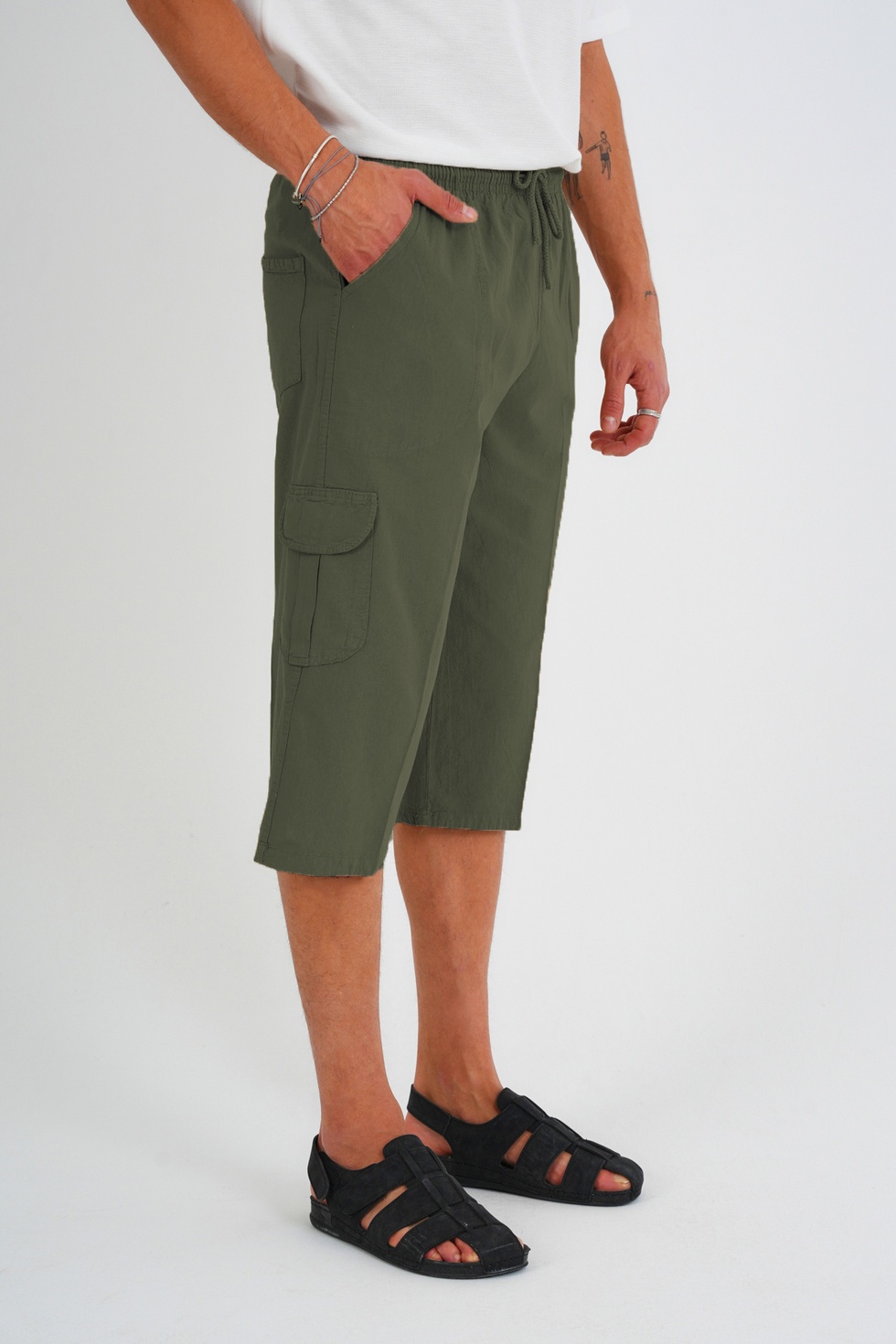 Erkek Kargo Cep %100 Pamuk Keten Görünümlü Kapri