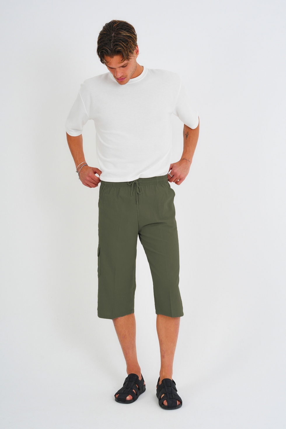 Erkek Kargo Cep %100 Pamuk Keten Görünümlü Kapri