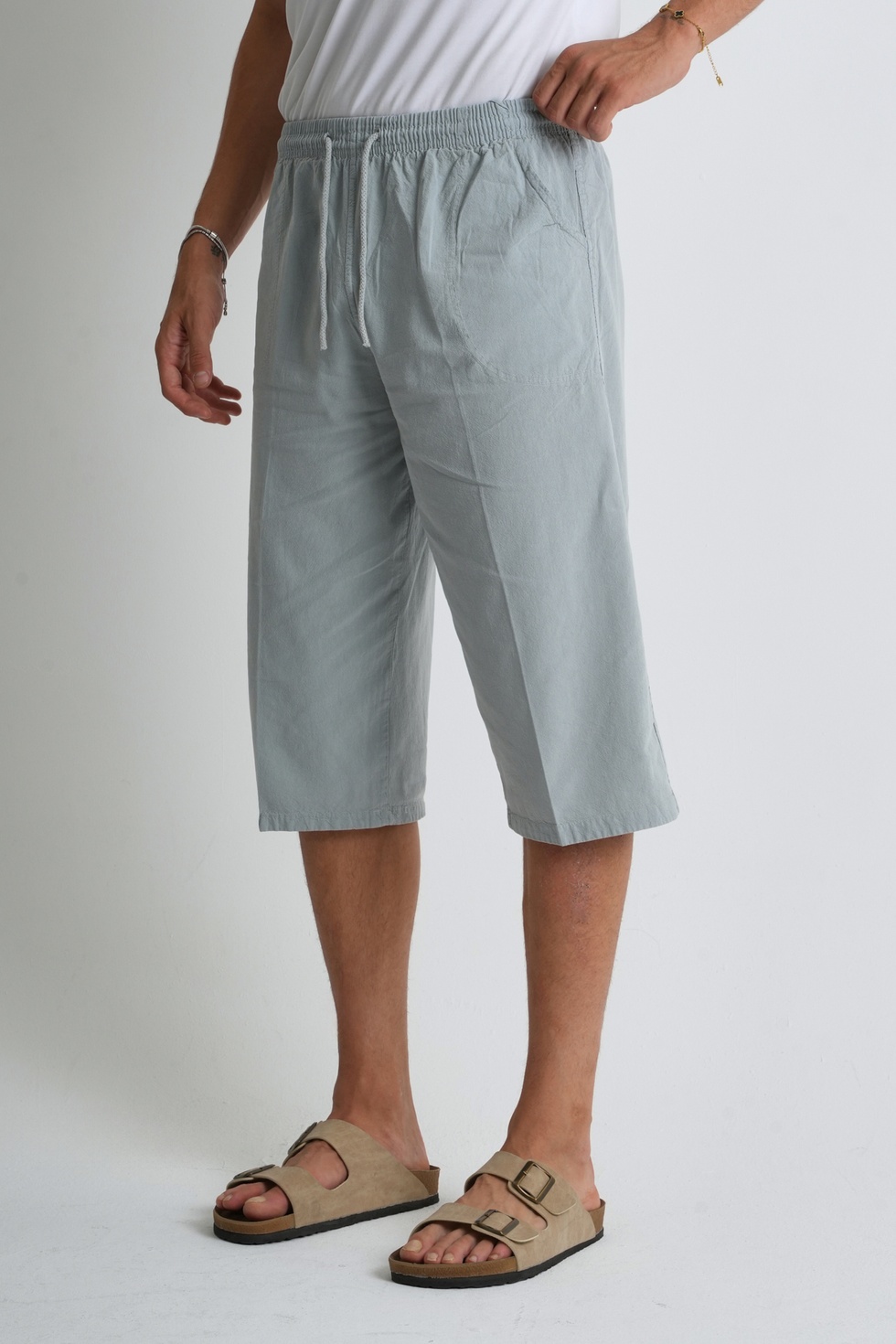 Erkek Kargo Cep %100 Pamuk Keten Görünümlü Kapri