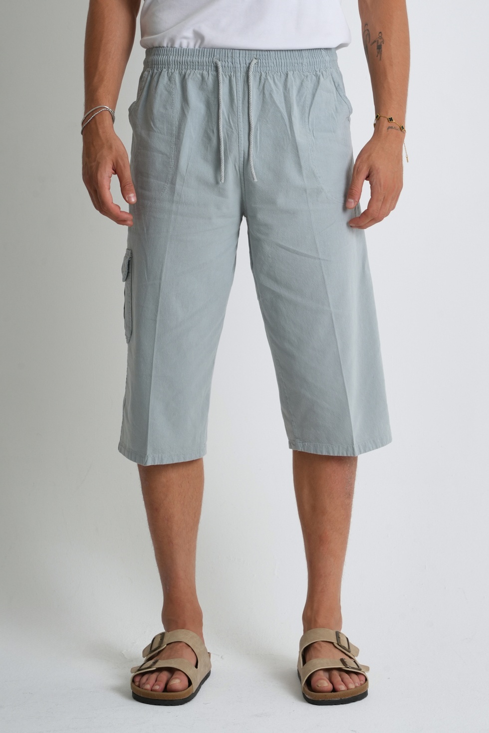 Erkek Kargo Cep %100 Pamuk Keten Görünümlü Kapri