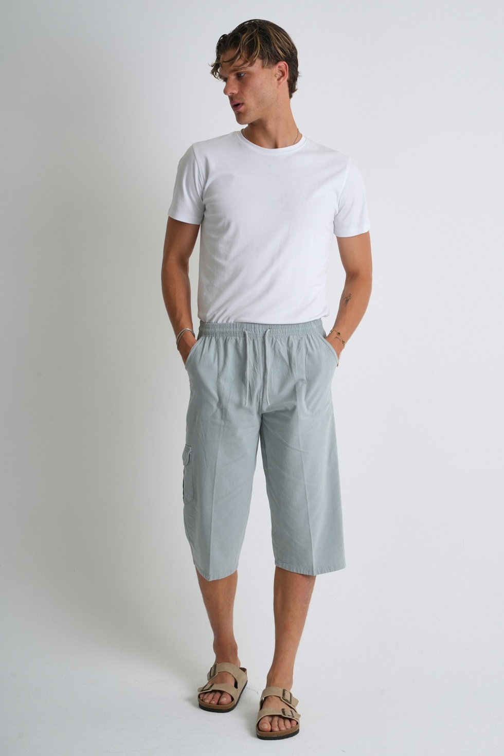 Erkek Kargo Cep %100 Pamuk Keten Görünümlü Kapri