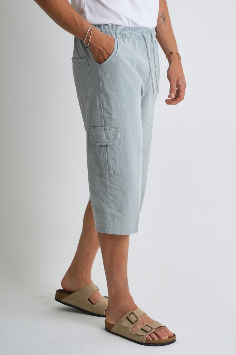 Erkek Kargo Cep %100 Pamuk Keten Görünümlü Kapri