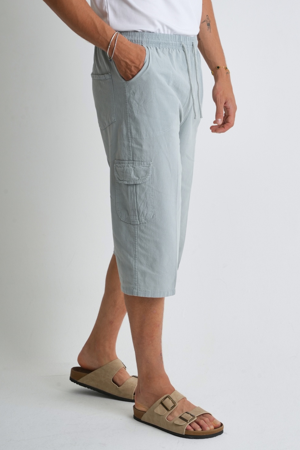 Erkek Kargo Cep %100 Pamuk Keten Görünümlü Kapri