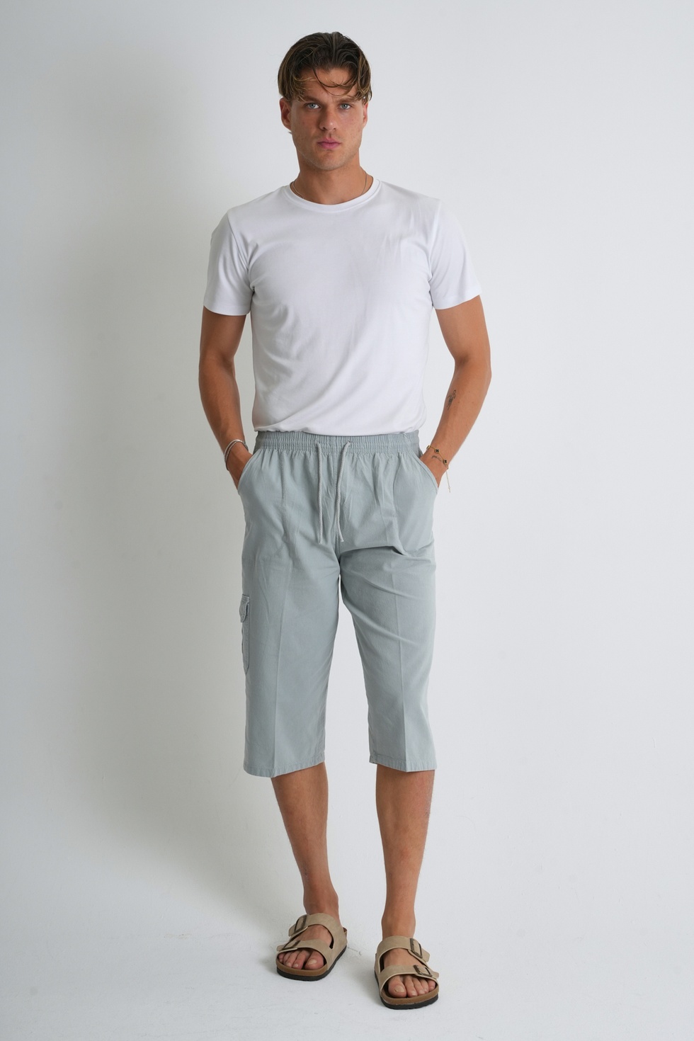 Erkek Kargo Cep %100 Pamuk Keten Görünümlü Kapri