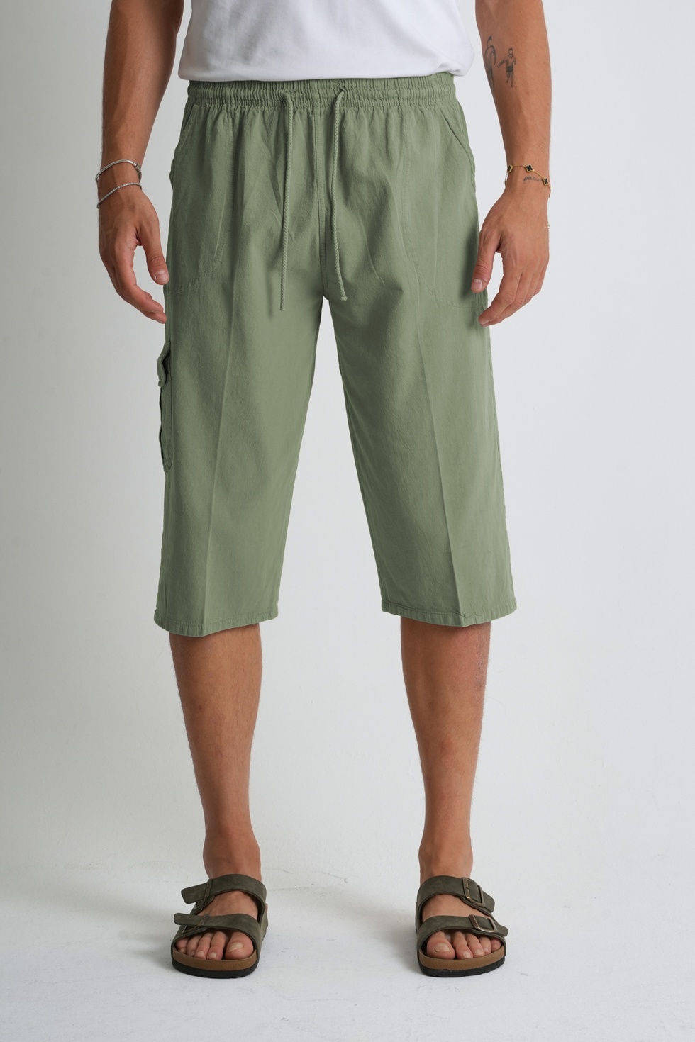 Erkek Kargo Cep %100 Pamuk Keten Görünümlü Kapri