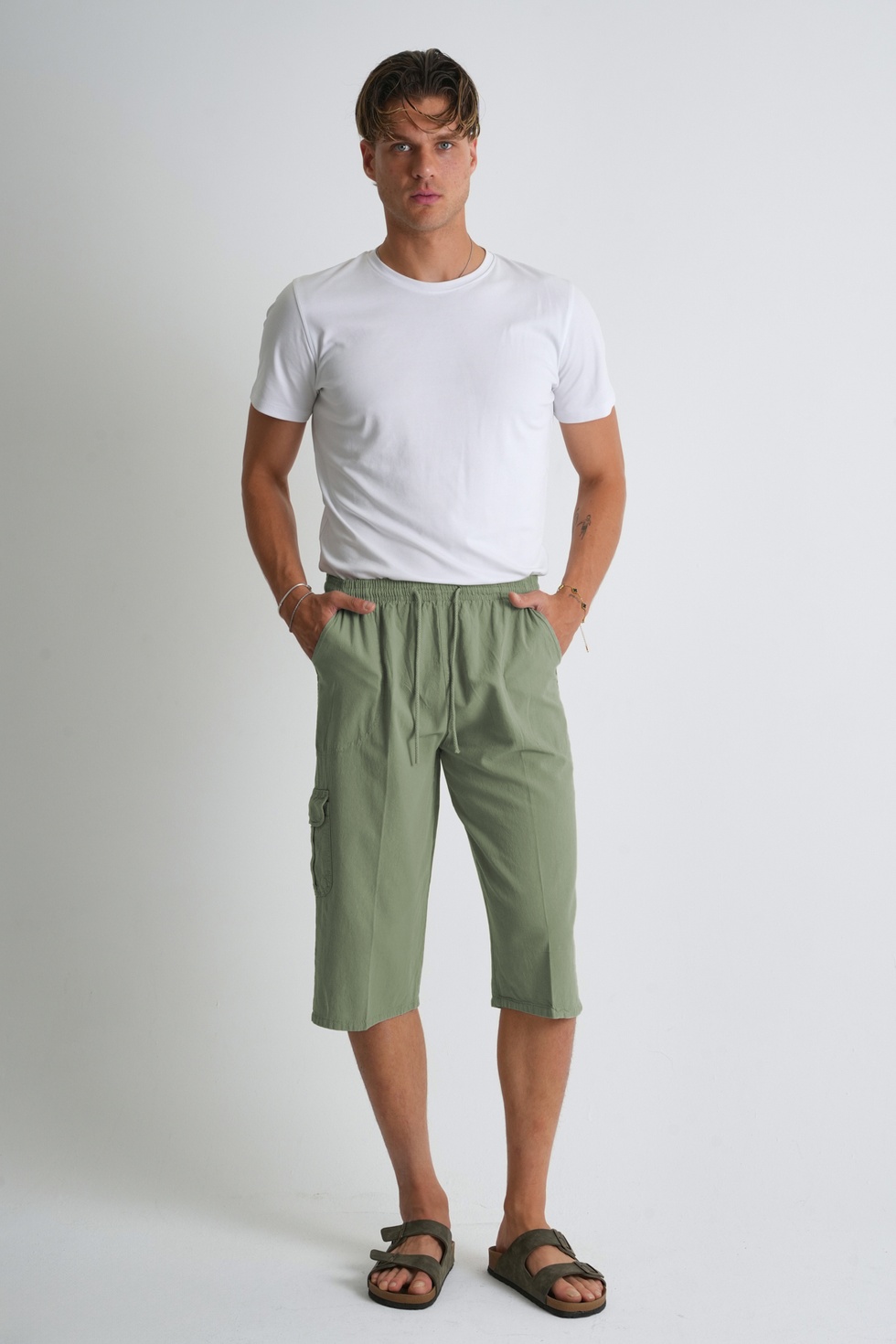 Erkek Kargo Cep %100 Pamuk Keten Görünümlü Kapri