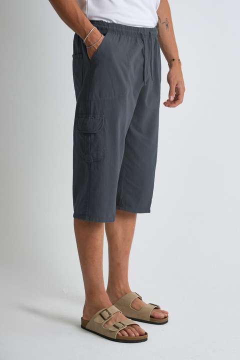 Antrasit Erkek Kargo Cep %100 Pamuk Keten Görünümlü Kapri E207