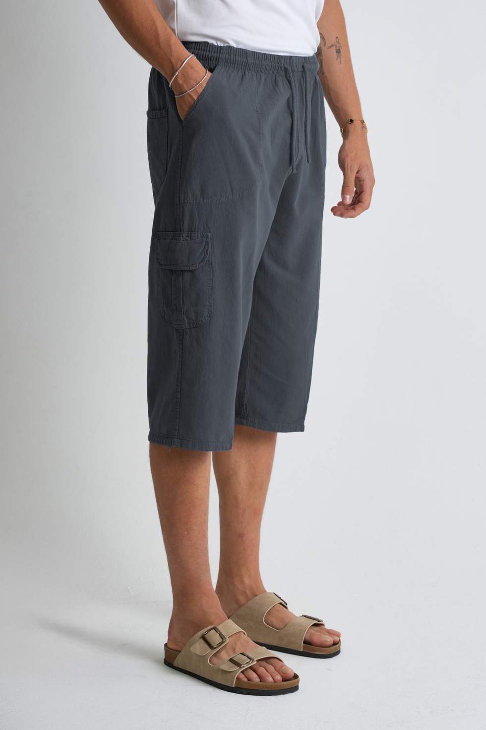 Erkek Kargo Cep %100 Pamuk Keten Görünümlü Kapri