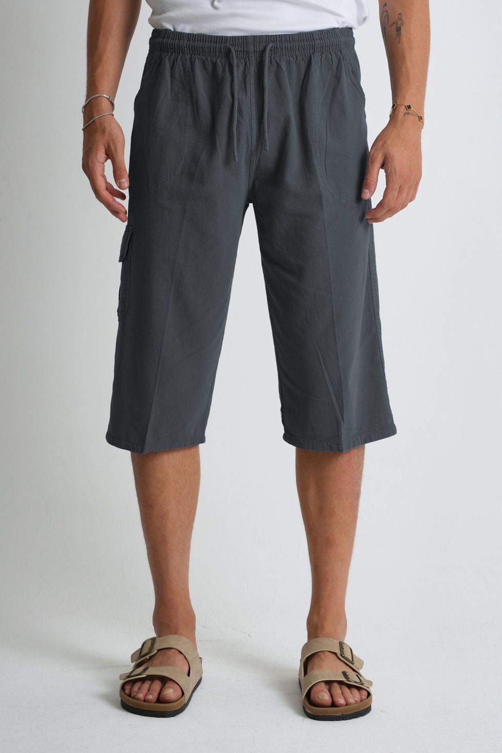 Erkek Kargo Cep %100 Pamuk Keten Görünümlü Kapri