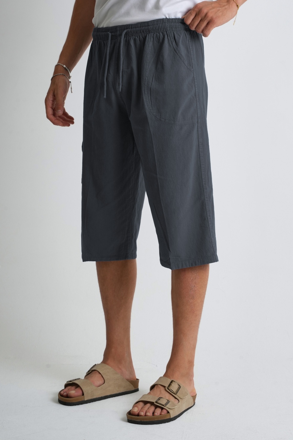 Erkek Kargo Cep %100 Pamuk Keten Görünümlü Kapri