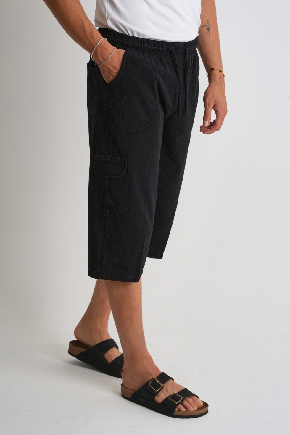 Erkek Kargo Cep %100 Pamuk Keten Görünümlü Kapri