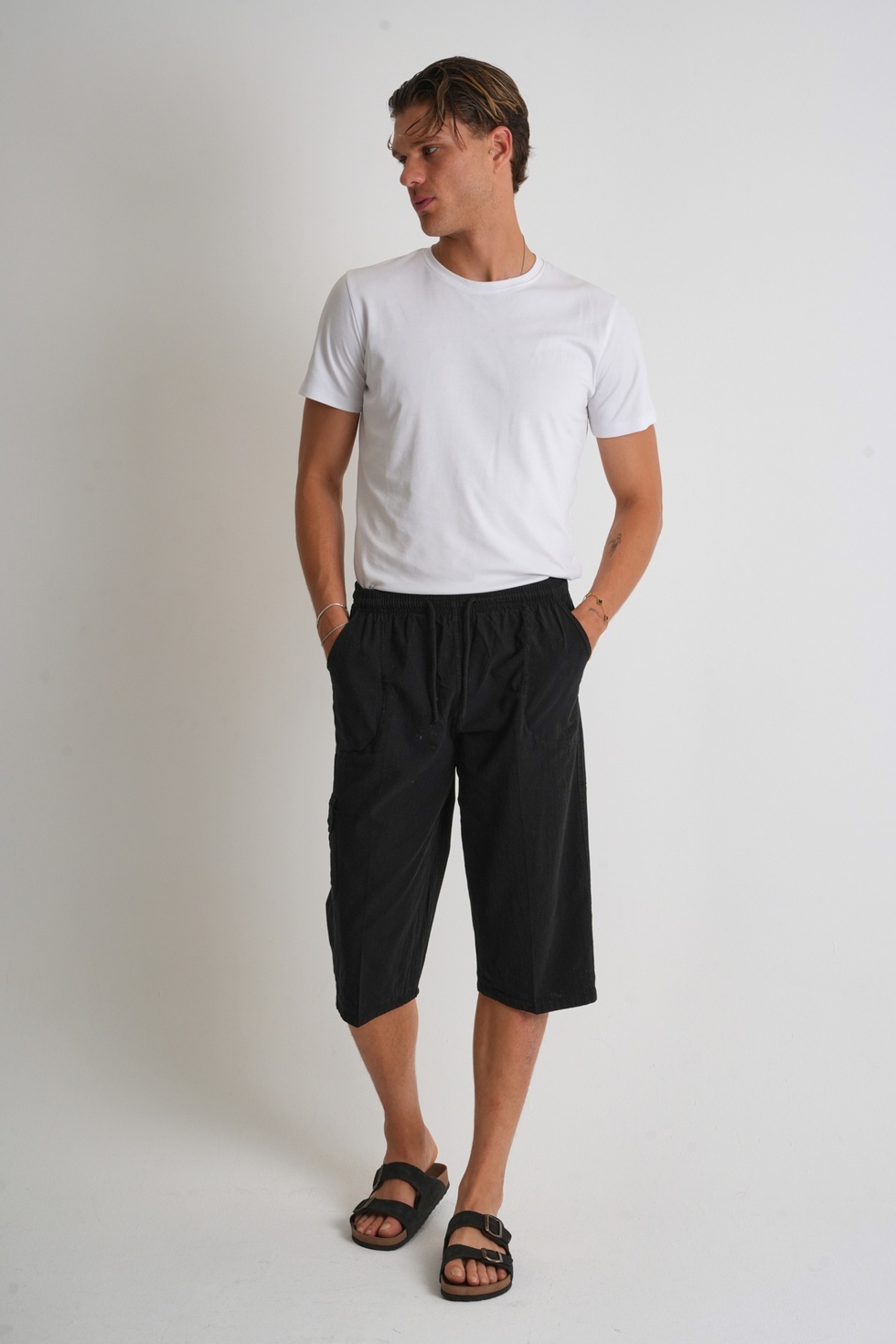 Erkek Kargo Cep %100 Pamuk Keten Görünümlü Kapri