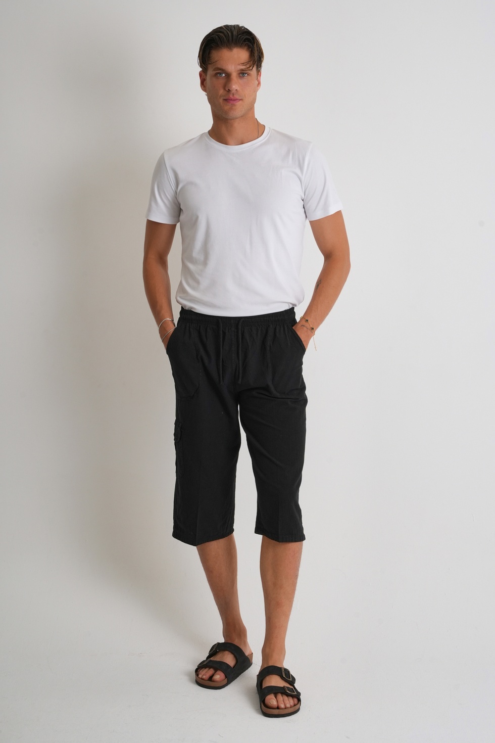 Erkek Kargo Cep %100 Pamuk Keten Görünümlü Kapri