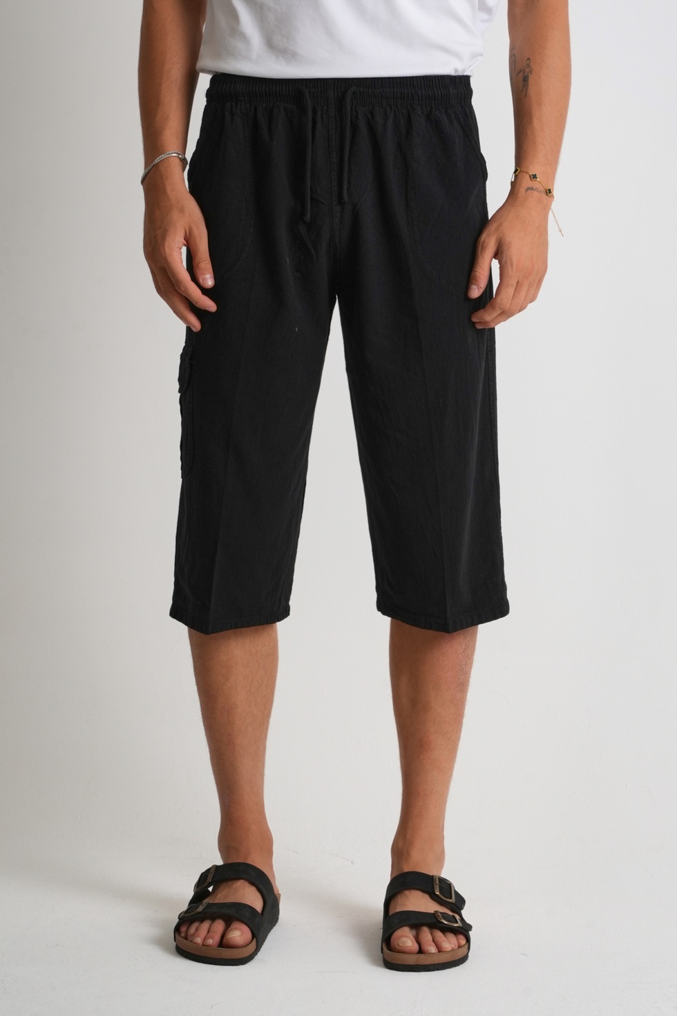 Erkek Kargo Cep %100 Pamuk Keten Görünümlü Kapri