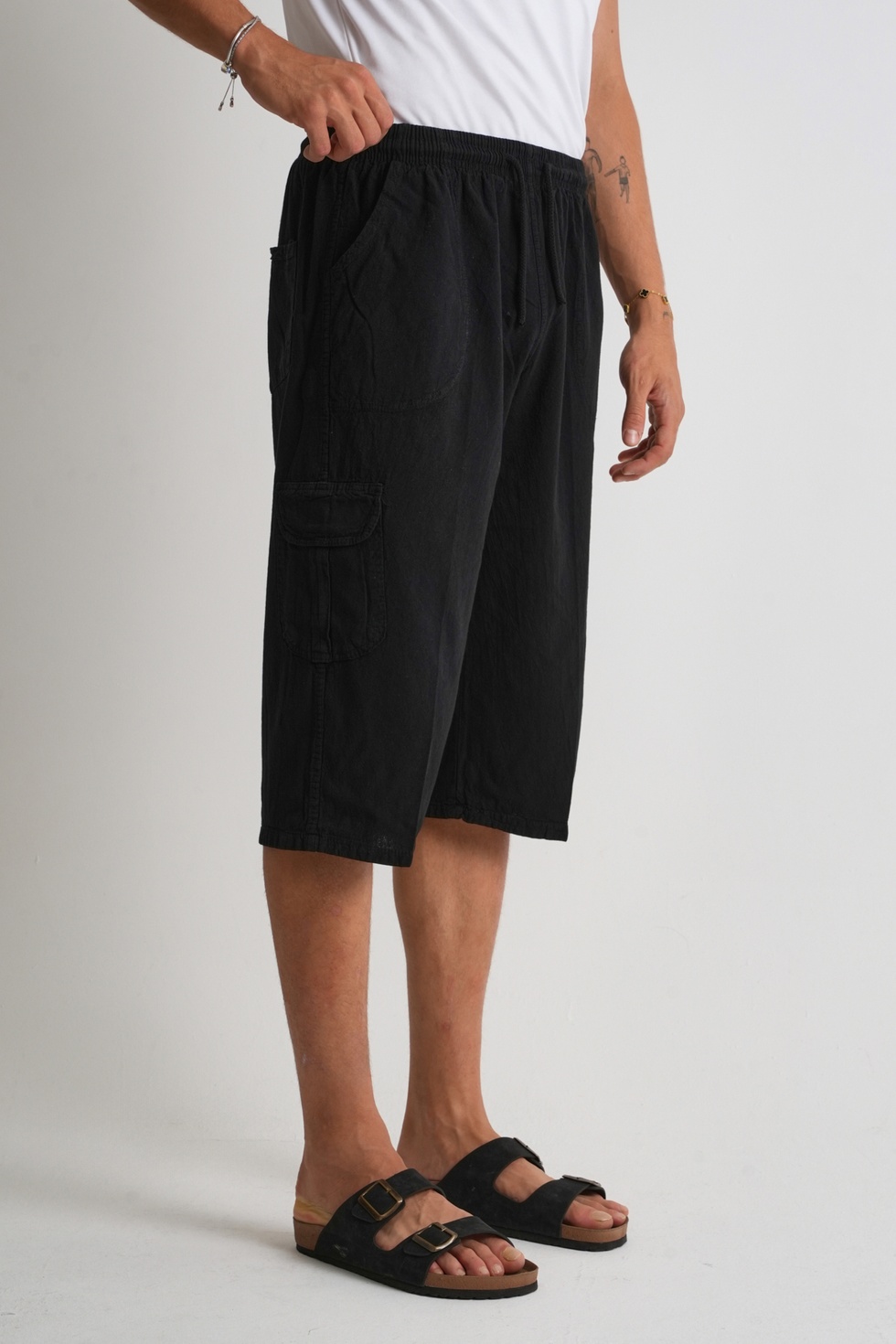 Erkek Kargo Cep %100 Pamuk Keten Görünümlü Kapri