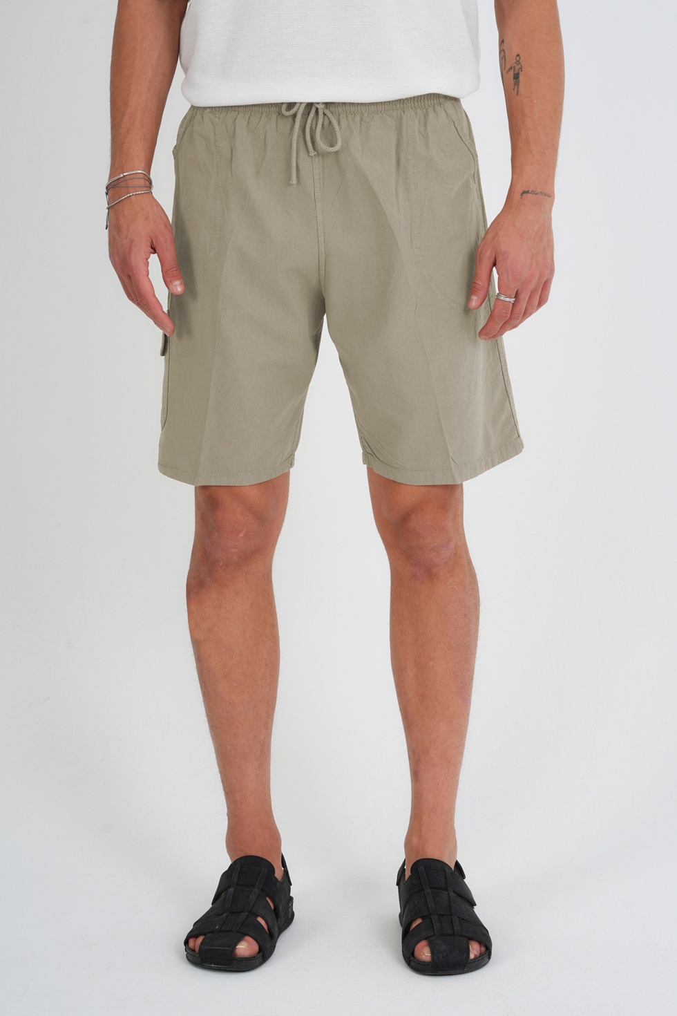 Erkek Kargo Cep Büyük Beden %100 Pamuk Keten Görünümlü Şort