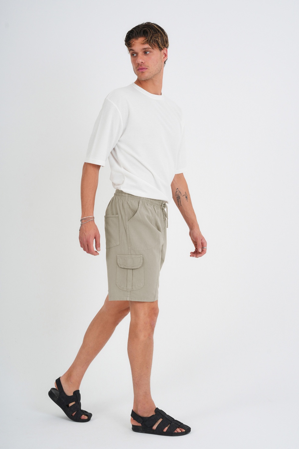 Erkek Kargo Cep Büyük Beden %100 Pamuk Keten Görünümlü Şort